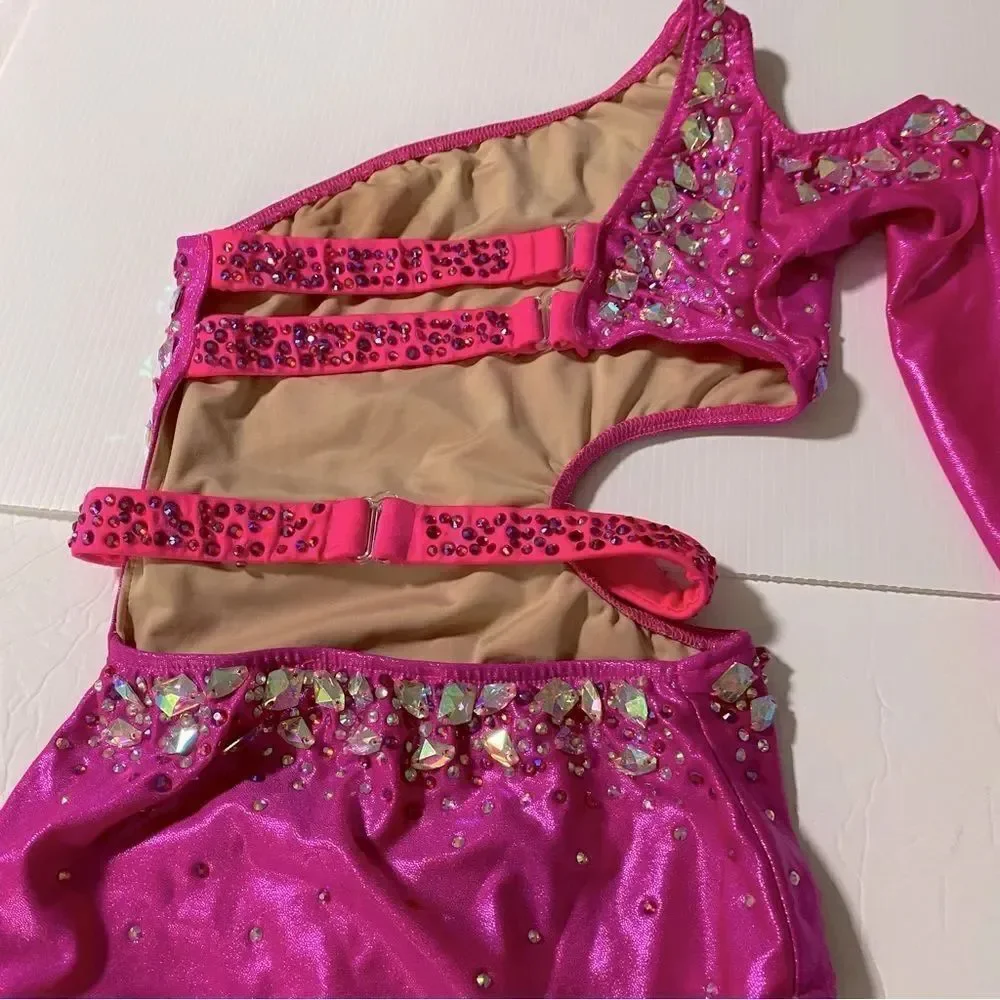 Glamour solo dance costume hot pink sassy contemporary jazz bling SA-Small adult